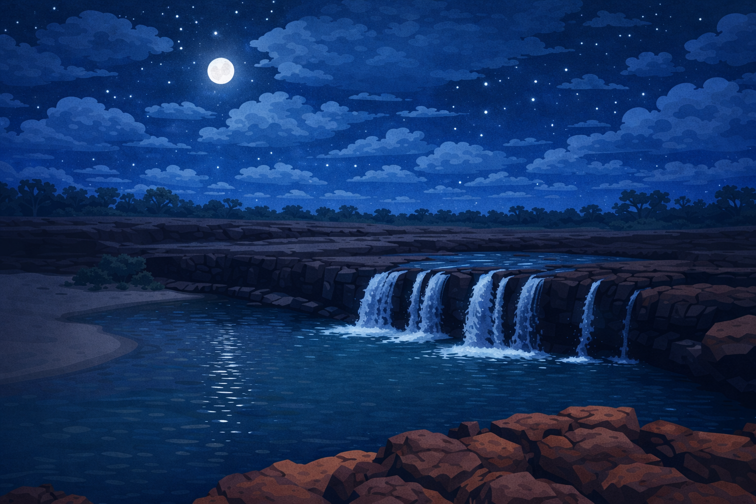 An illustration of Charters Towers at night.