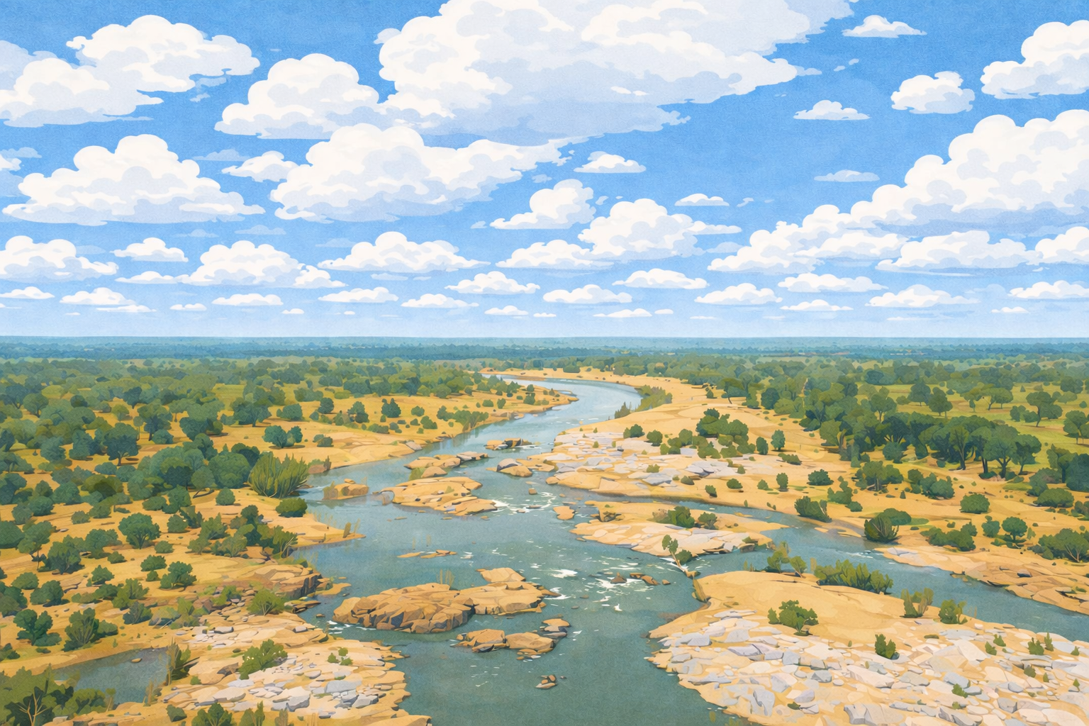 A stylised illustration of Charters Towers on Gudjal Country.