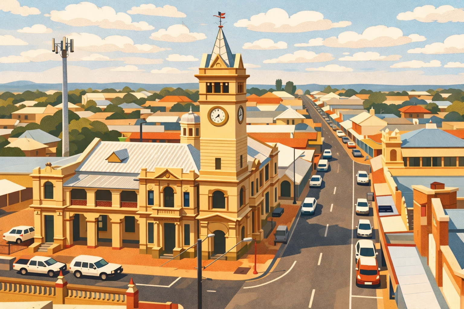 A stylised illustration of Charters Towers on Gudjal Country.